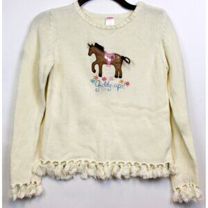 2006 Gymboree Park City Luxe White Giddy Up Fringe Sweater sz 10 Pony Girls Cute
